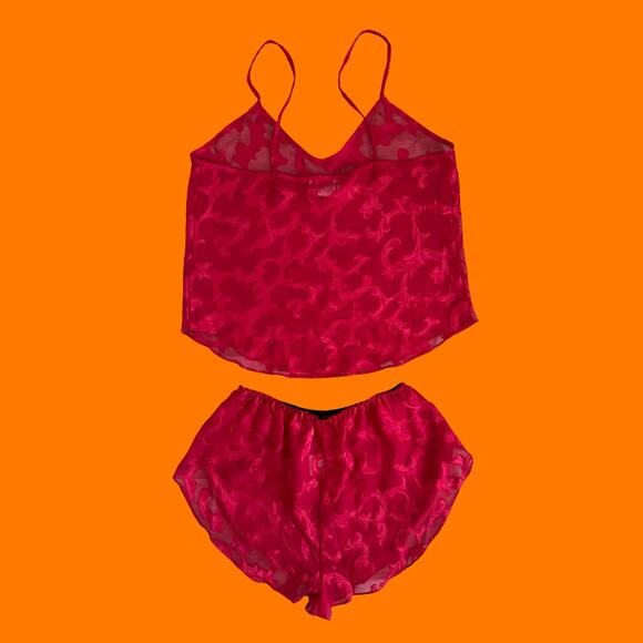 90's vintage red chiffon 2pc pajama lingerie set SMALL - Picture 6 of 9